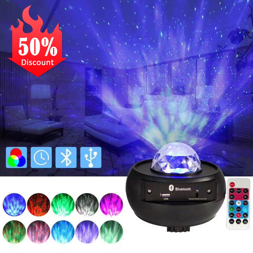 New Arrival USB LED lamp water ripple laser stage lamp night light disco lamp led rotating music ocean starry sky project lamp